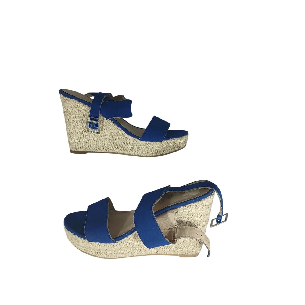 Montego Bay Club Espadrille Wedge 7 Blue Summer Boho Platform Sandals 152857